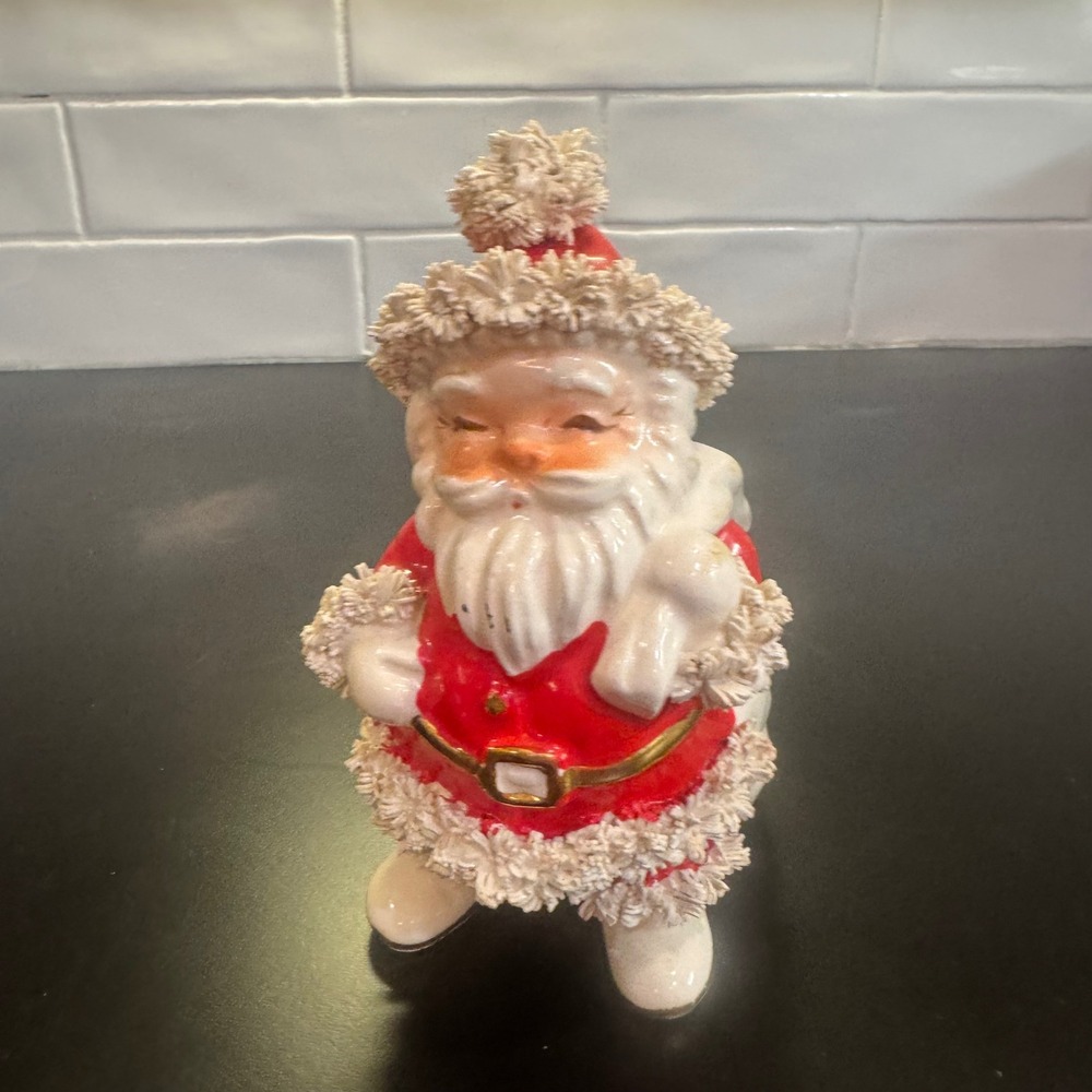 Vintage Napco S267 A Santa 6" Spaghetti Planter MCM 50s Gold Accent Japan